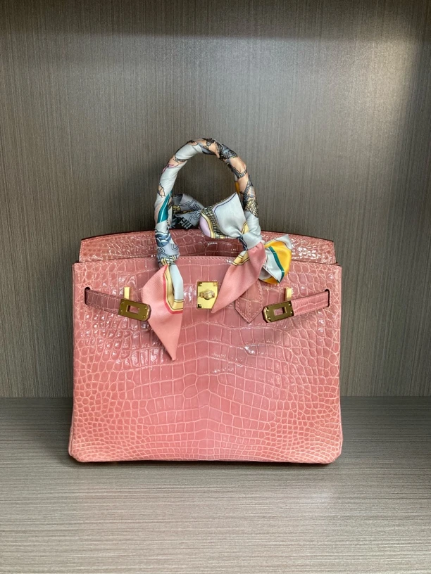 进口高光尼罗鳄鱼皮bk25手缝蜡线经典时尚大气高贵手提女包