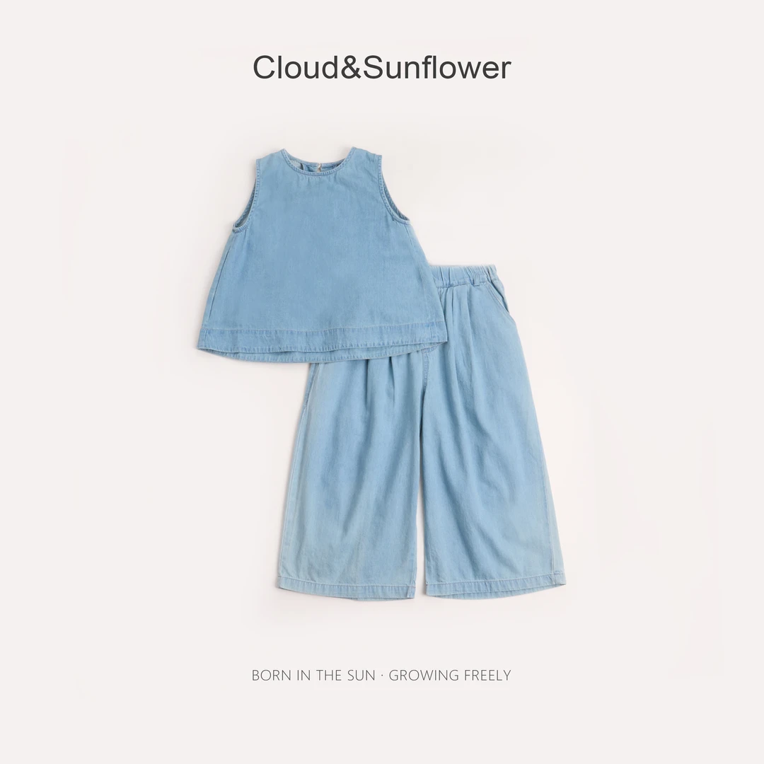 【云朵小葵】女童夏季时尚洋气牛仔色薄款透气休闲套装1114094