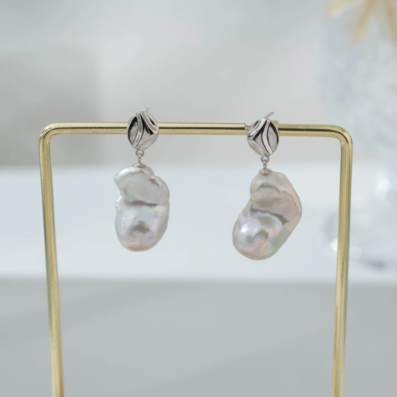 芊芊芊选【巴洛克】淡水巴洛克耳环13-14mm时尚简约设计师