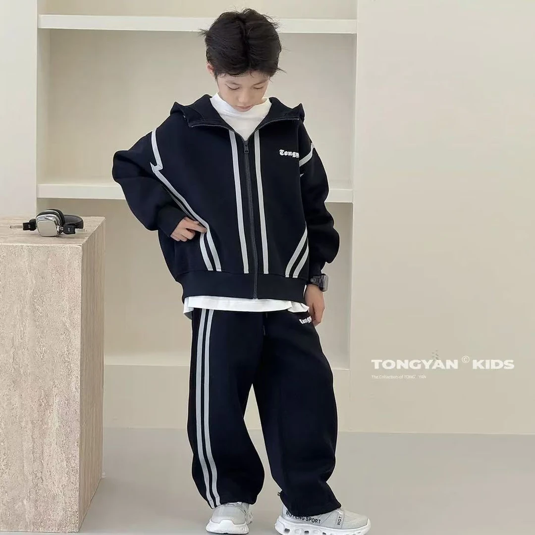 【男友风】男童运动风运动拉条拉链男秋季套装中大童时尚春秋休闲