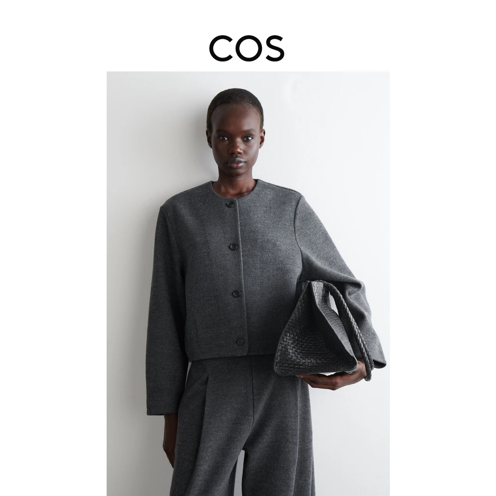 COS女装 休闲版型羊毛混纺开衫深灰色2025秋季新品1295442002