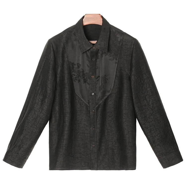 99097 男士长袖衬衫 桑蚕丝龟裂纹香云纱新中式复古上衣时尚百搭