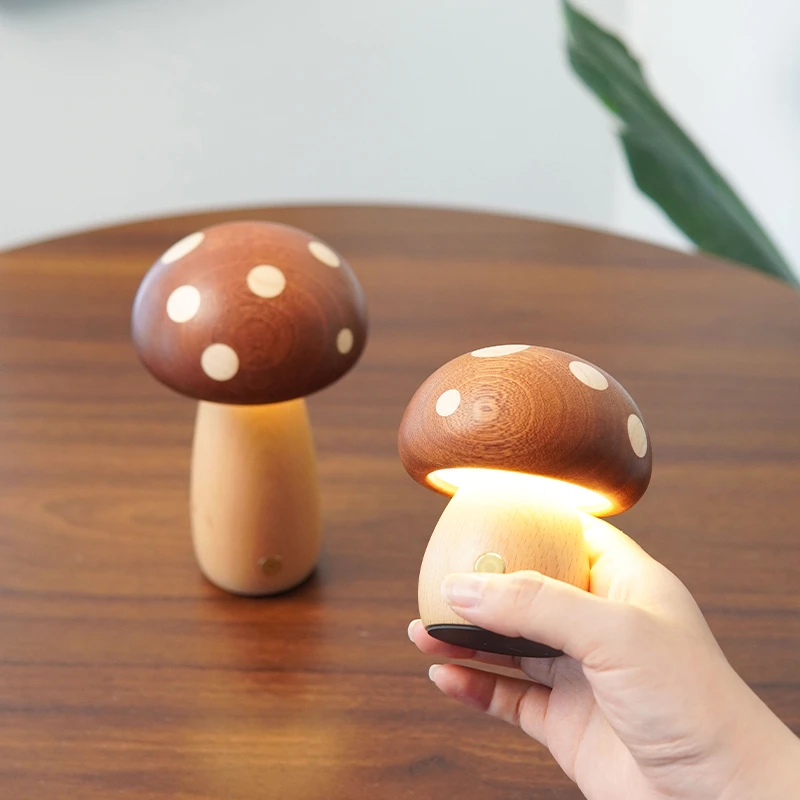 实木可爱蘑菇小夜灯氛围灯床头卧室睡眠灯创意礼品新款摆件