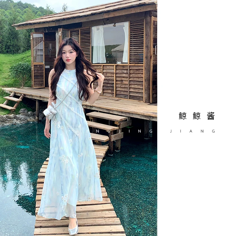 ZOZ鲸鲸酱【蔓纱花影】温柔印花连衣裙女夏季收腰显瘦垂感气质长裙