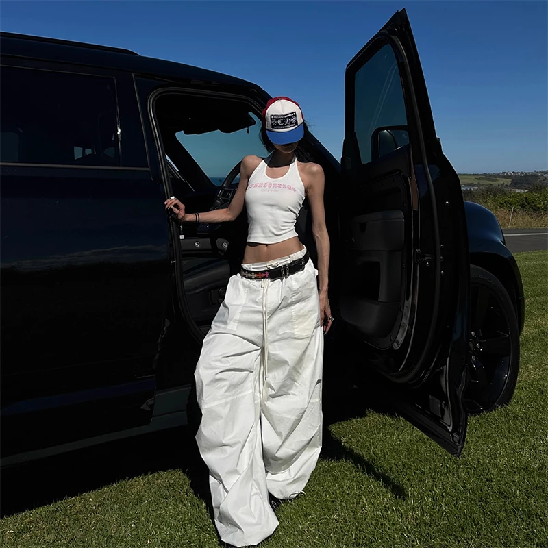 TWOMILLION抽绳休闲裤女夏宽松直筒长裤/挂脖吊带背心夏字母印花