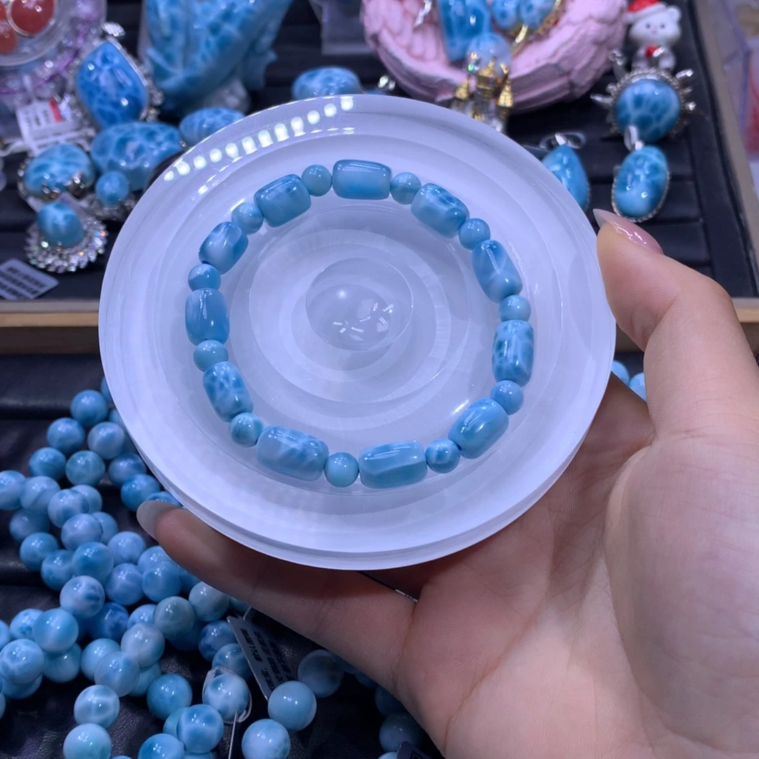 针钠钙石（海纹石）未镶嵌手串颜色略差异