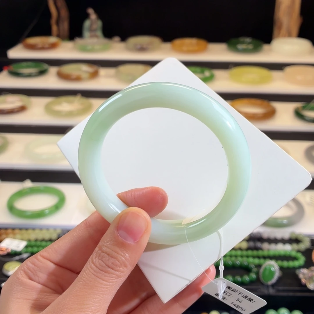 和田玉未镶嵌手镯老料翠青54