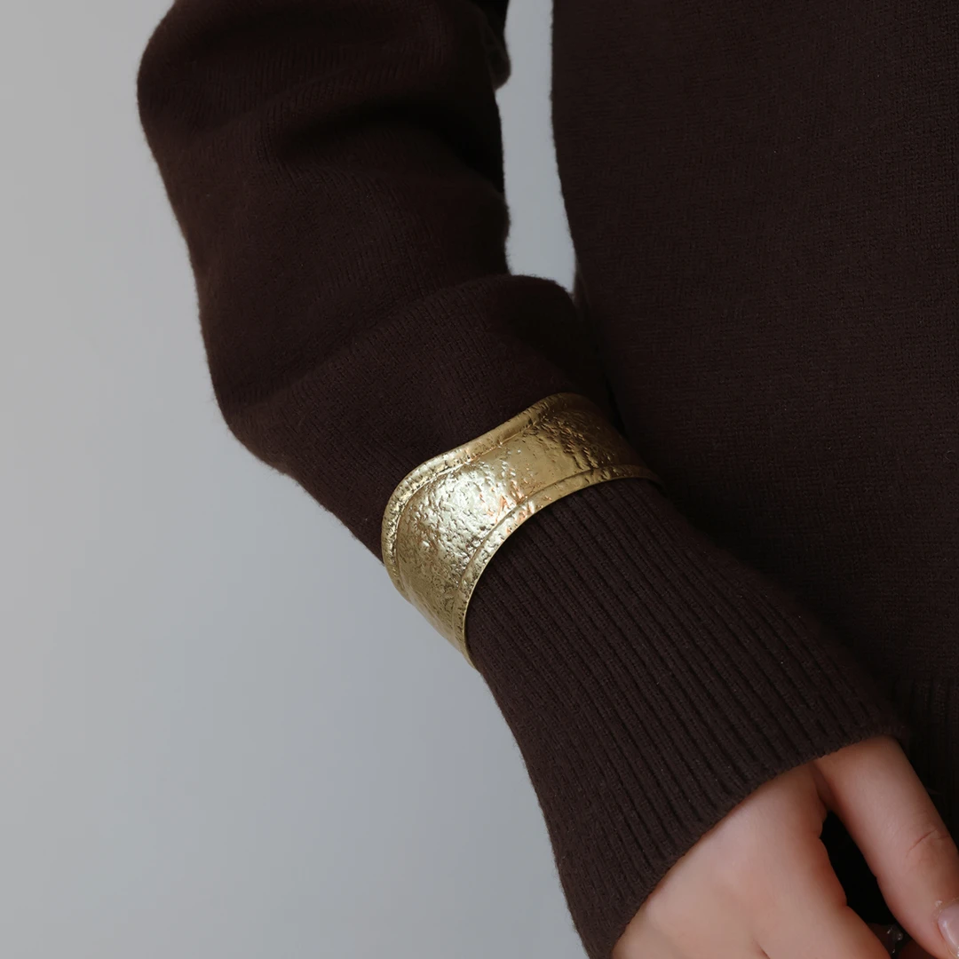 黄铜手镯 小众不规则敲打纹手镯女 欧美新款开口可调节手镯配饰女