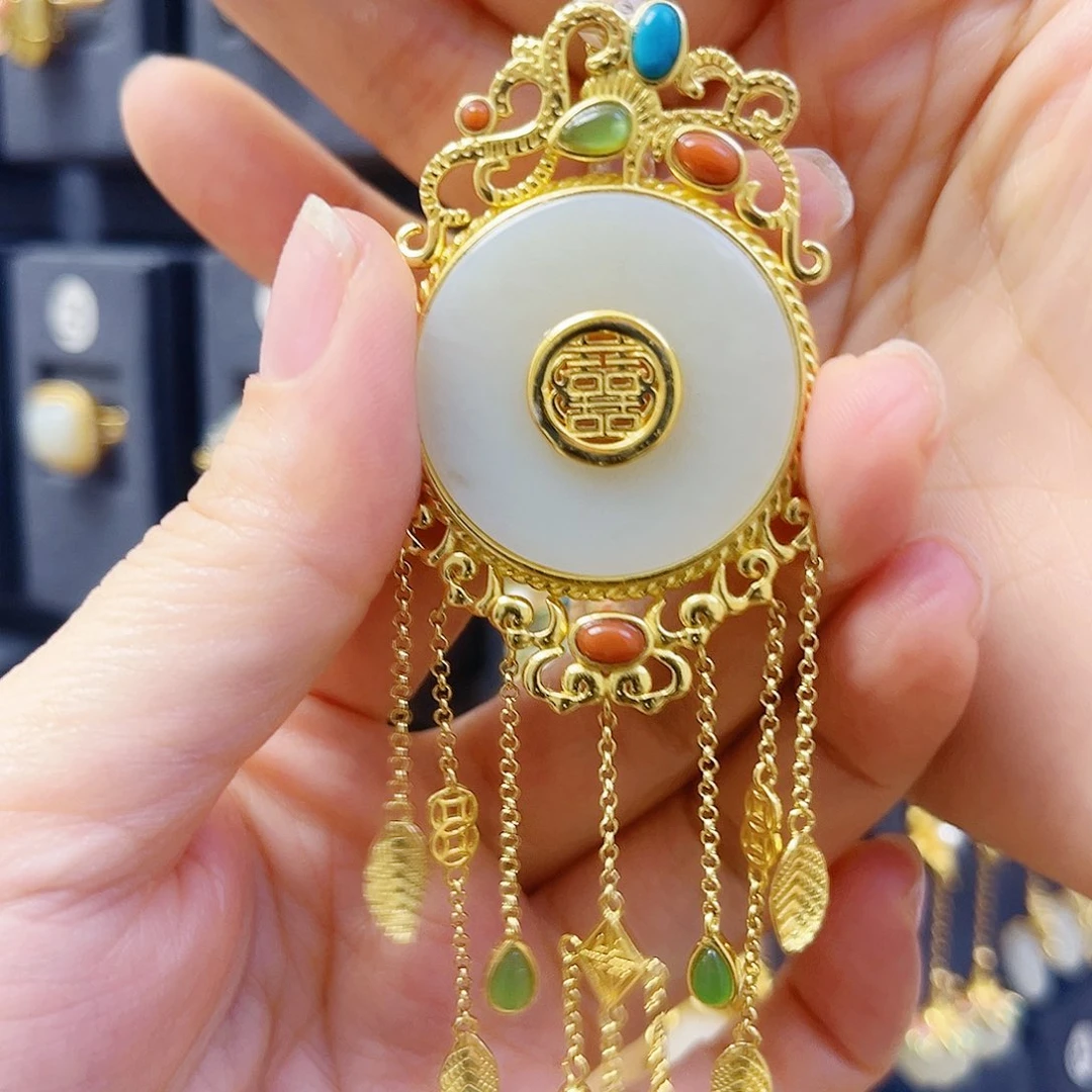 和田玉银S925镀金镶嵌颈饰