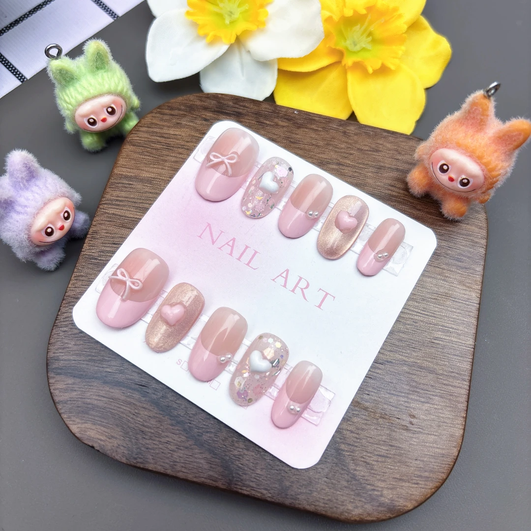 法式优雅闪钻蝴蝶结可爱显白可拆卸穿戴甲