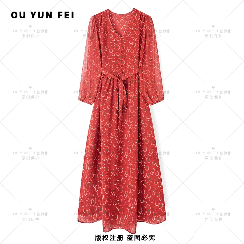 气质显瘦连衣裙女新款高级感穿搭时尚洋气印花长裙AD1027