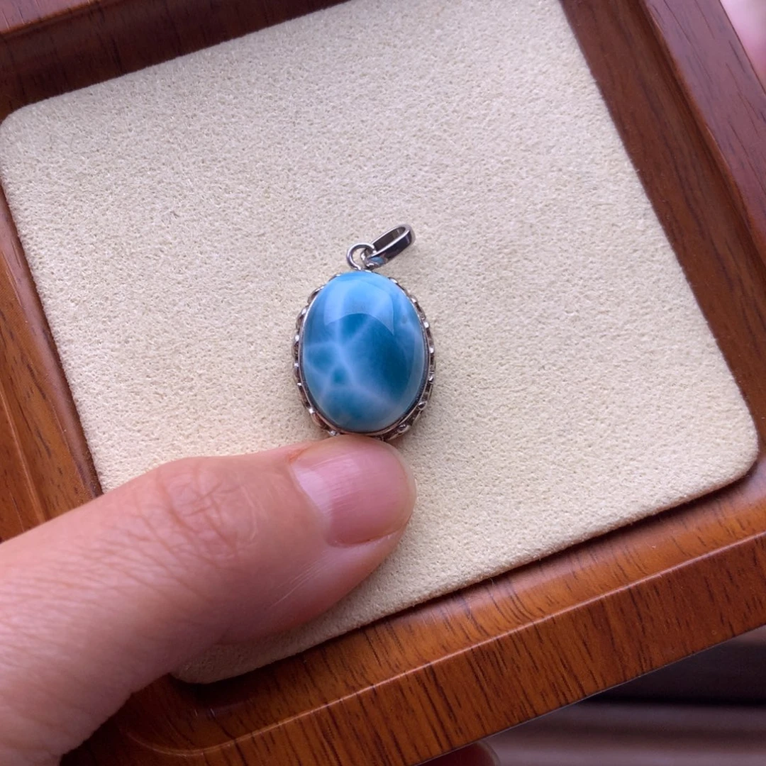 针钠钙石（海纹石）银S925镶嵌颈饰