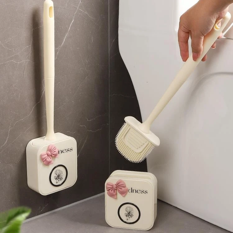奶油风壁挂式马桶刷无死角洗厕所软硅胶刷子卫生间挂墙家用清洁刷