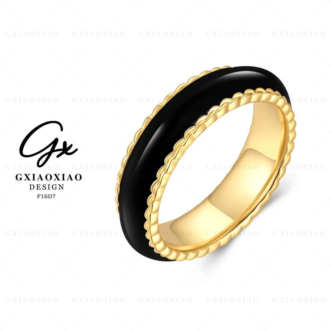 G XIAOXIAO 镀K金 【黑金邂逅】高级感气质简约戒指 F16D7