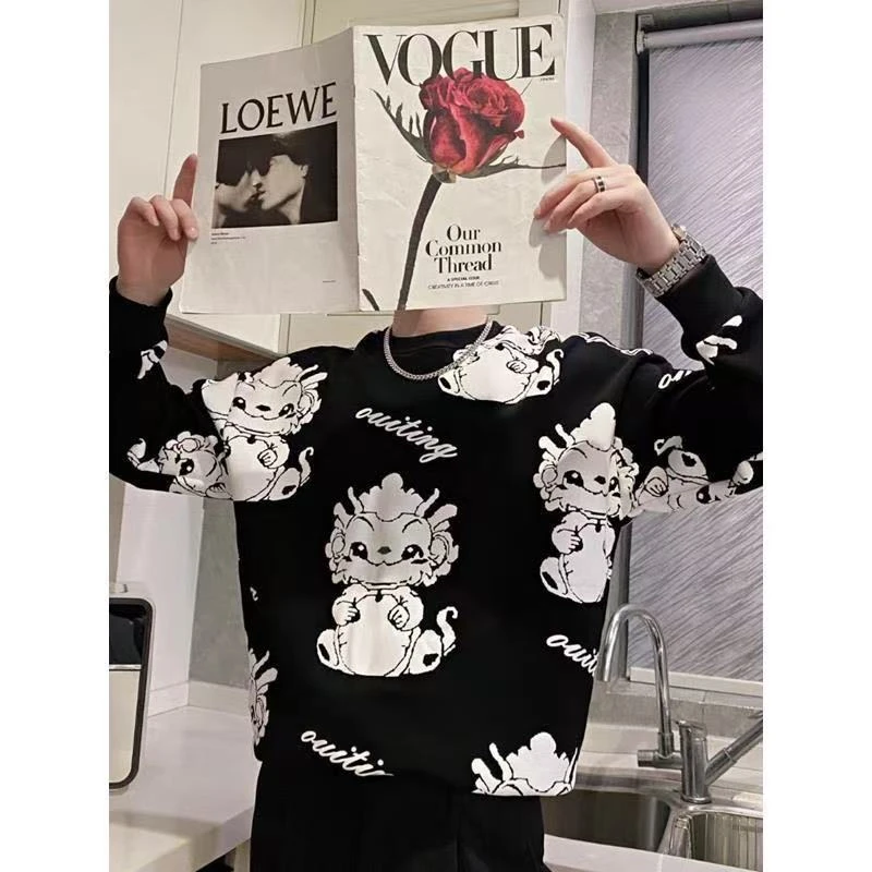 卡通龙图案宽松大码外穿针织衫厚款毛线衣时尚