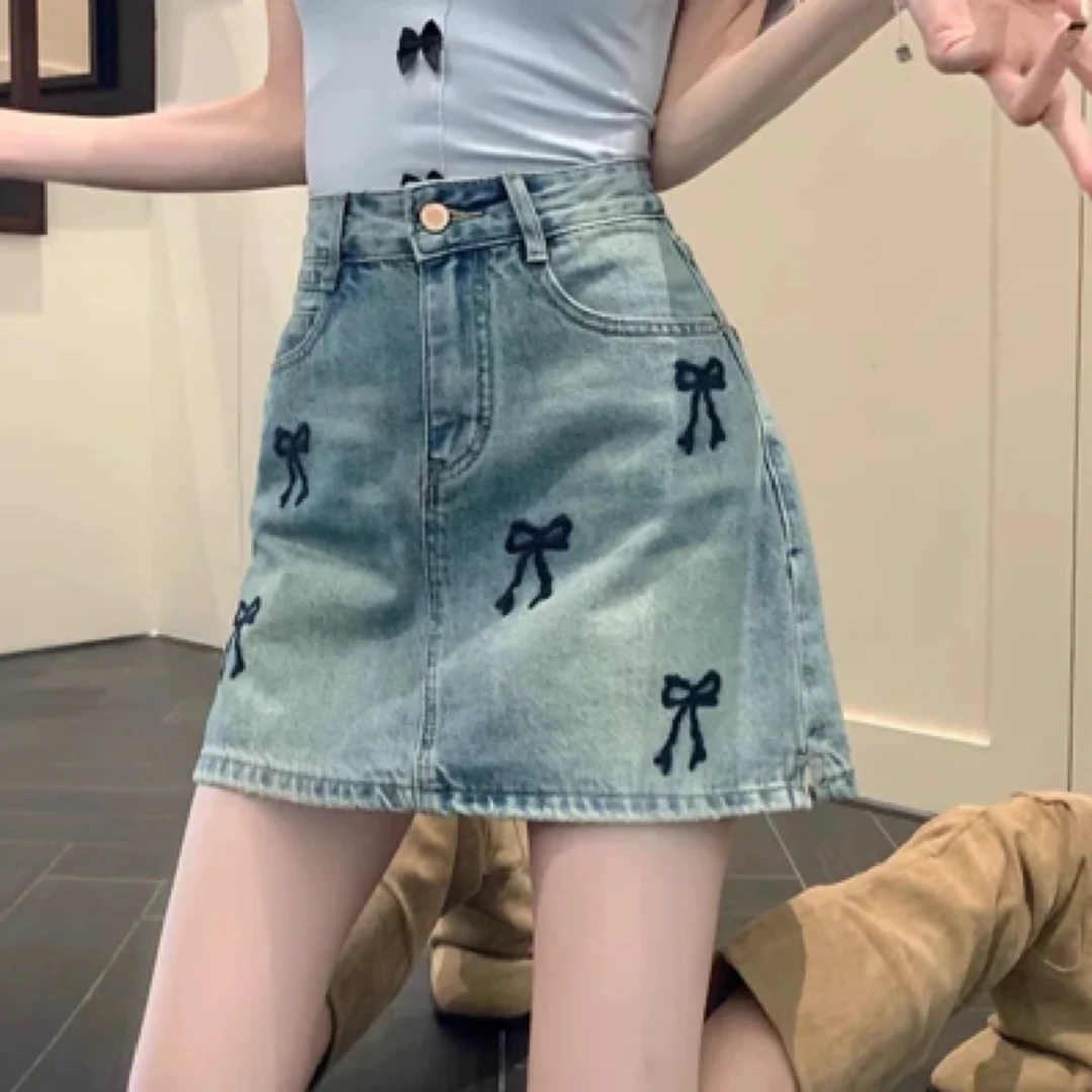 【801-900】水洗牛仔复古短裙高腰短裤A字裙裤子显瘦百搭 直BO拍