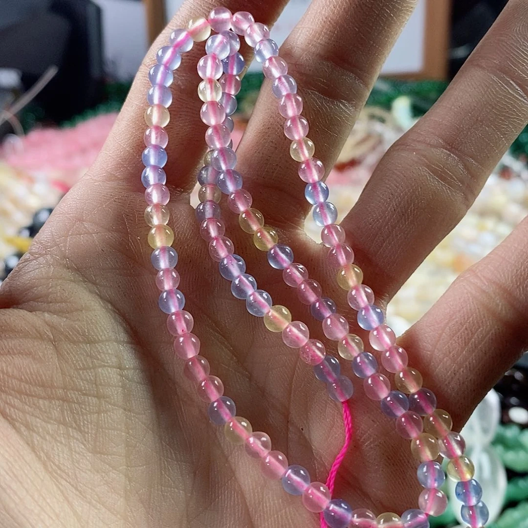 玛瑙/玉髓珠宝半成品合金一条天然4mm马卡龙圆珠A419