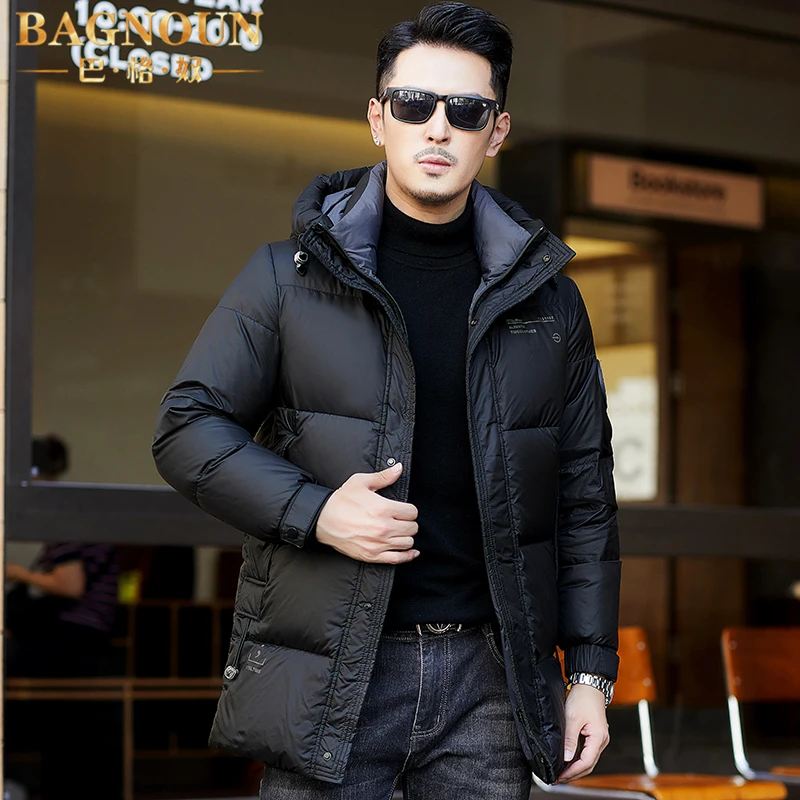 巴格奴羽绒服男士冬季新款时尚加厚中长款轻便连帽中年装保暖外套