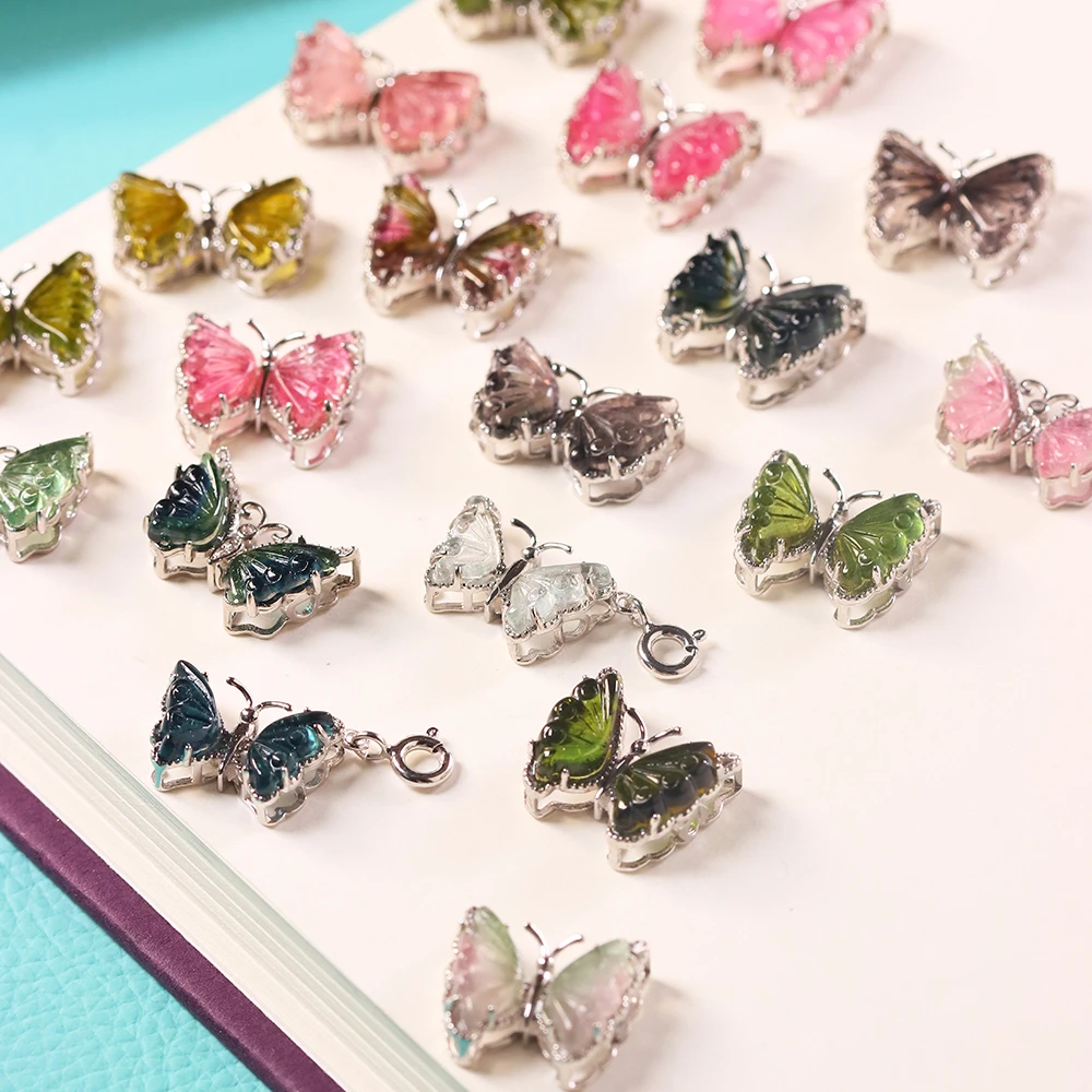 【小福三店·圣华藏品】天然宝石碧玺蝴蝶背云925银镶嵌多样性发其一