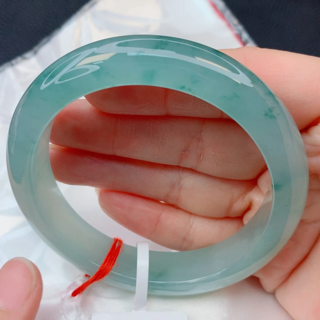 橘***甜翡翠未镶嵌手镯55-56冰种起胶光蓝底飘花