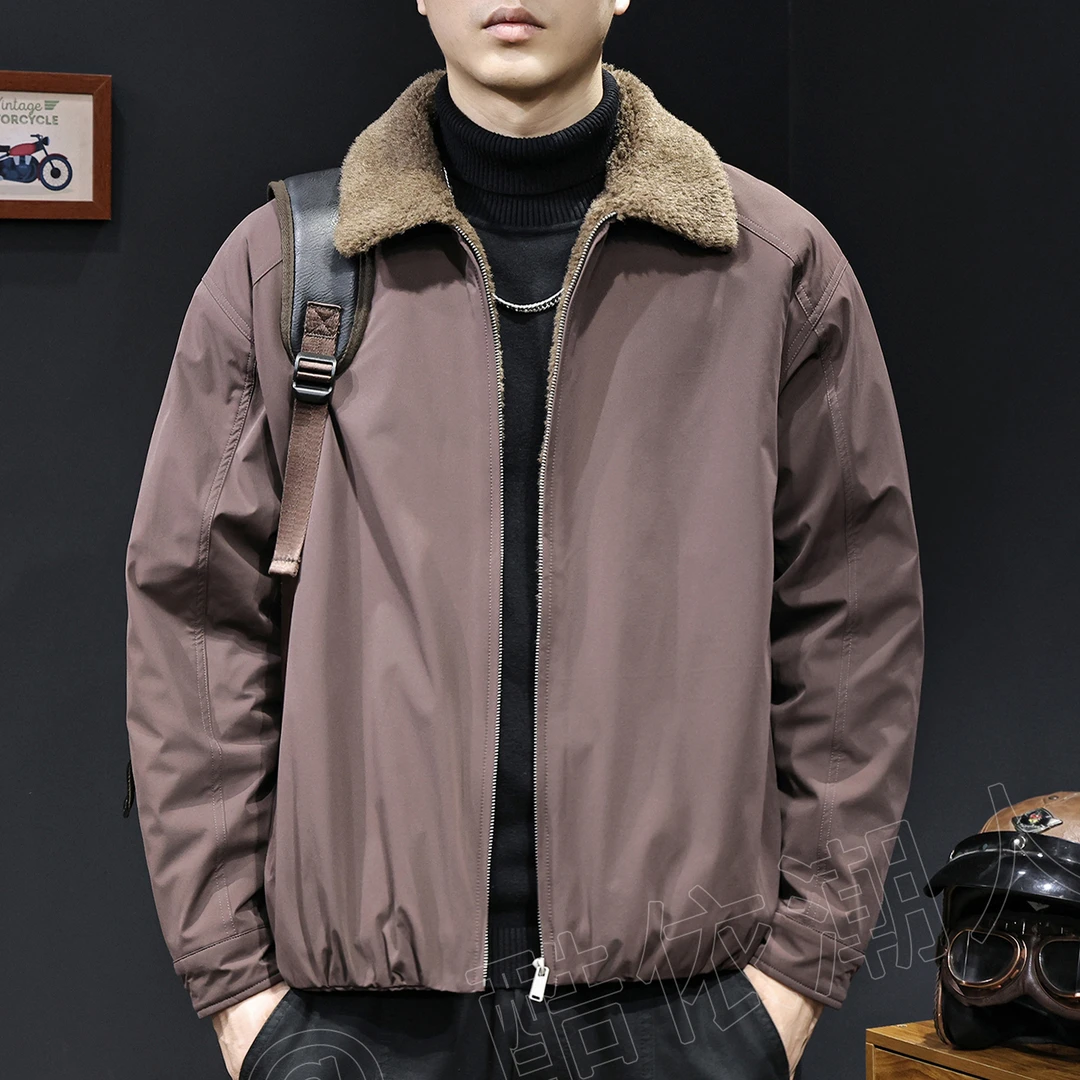 轻微防泼水羊羔绒休闲棉衣外套男士保暖2025新款冬季棉服夹克大码