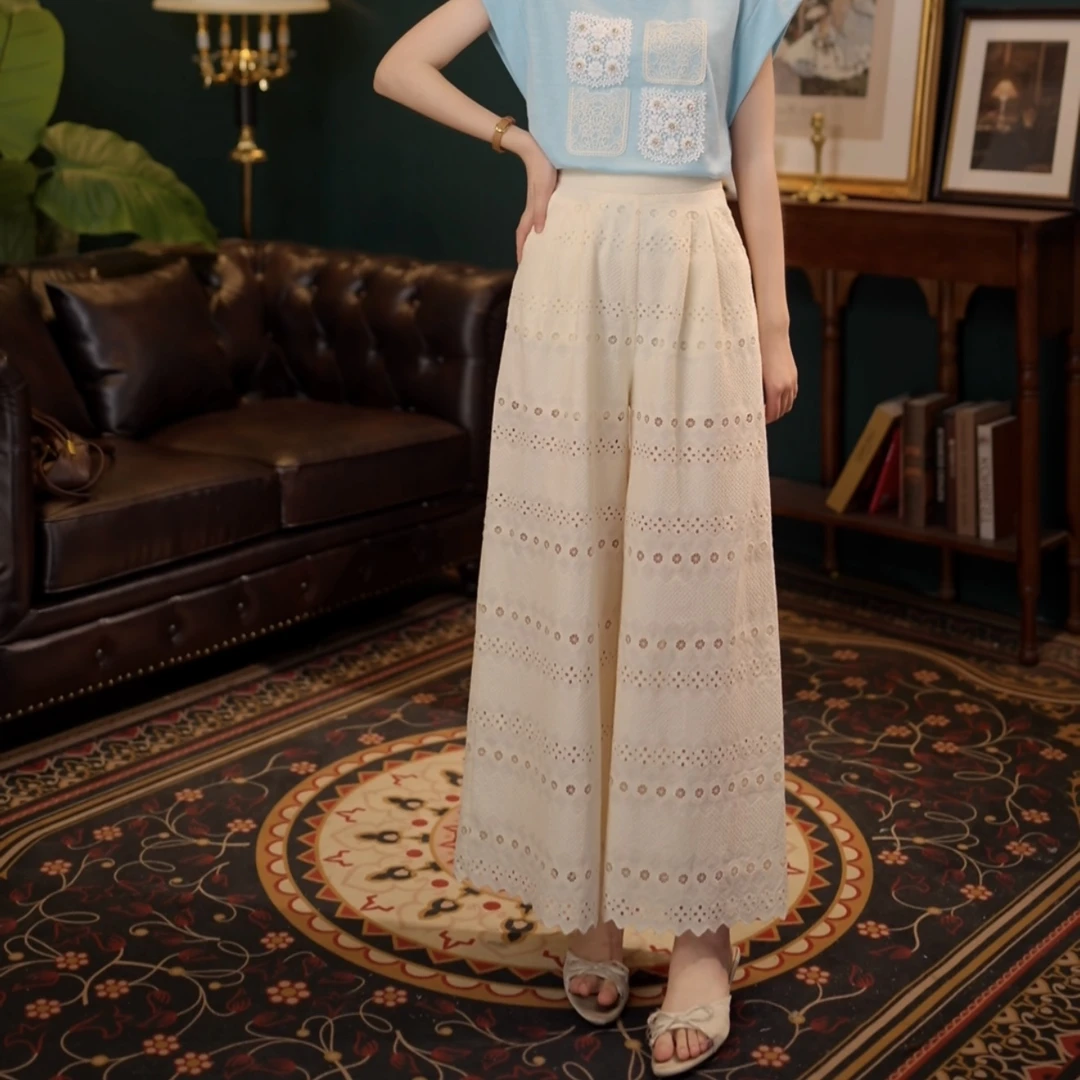 琦琦【山樱曼岛】港风夏季薄款休闲女长裤宽松高腰裤子YT5201139