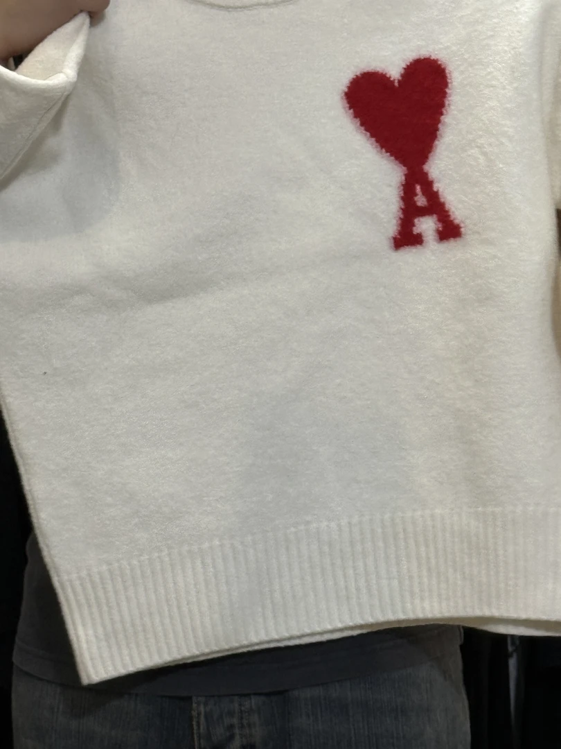 全新未使用/Ami 白色爱心提花毛衣/00401