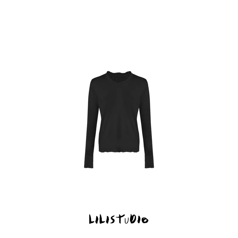 PCNY「褶皱袖口」不理理冬季新款女装休闲圆领套头简约修身长袖T恤