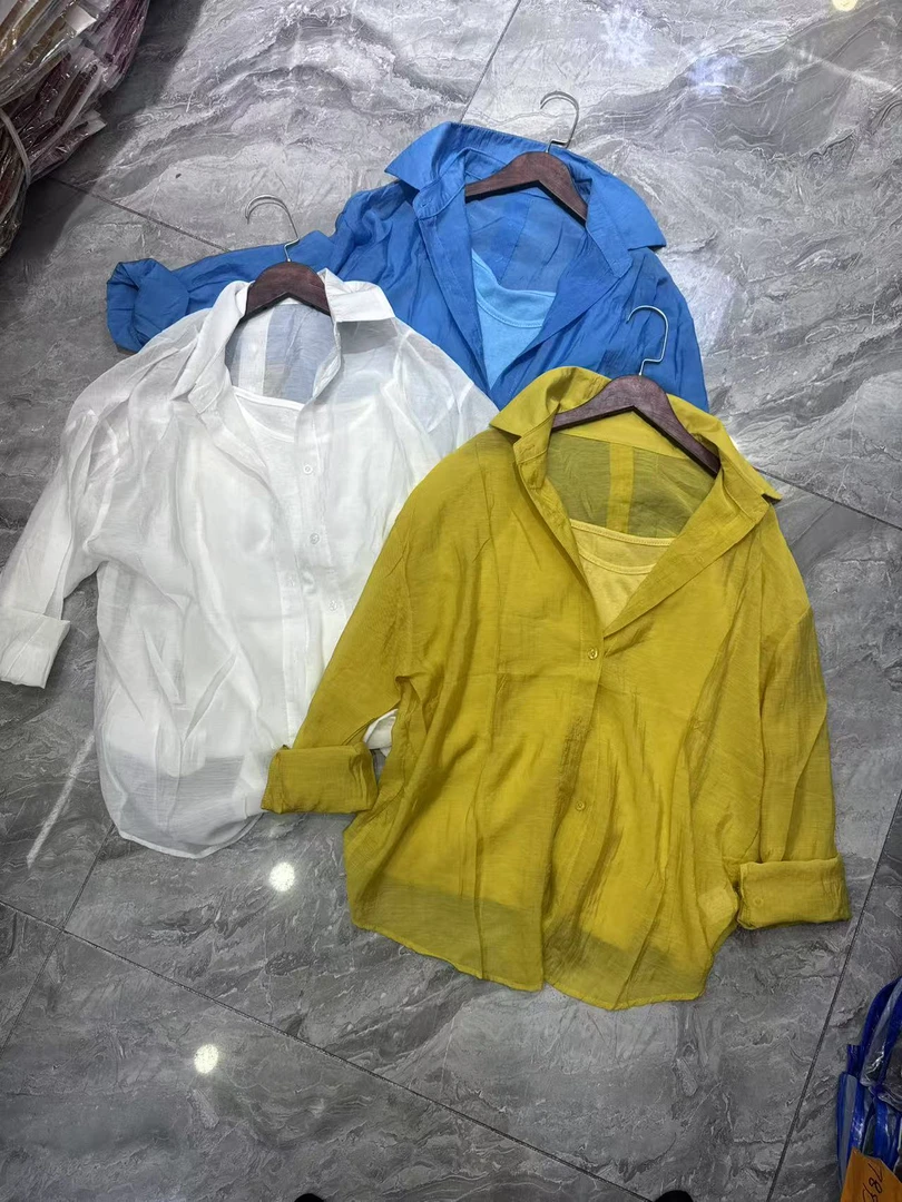 成人夏季单排多扣黄色衬衣透气防晒衣慵懒风长袖防晒韩版衬衫