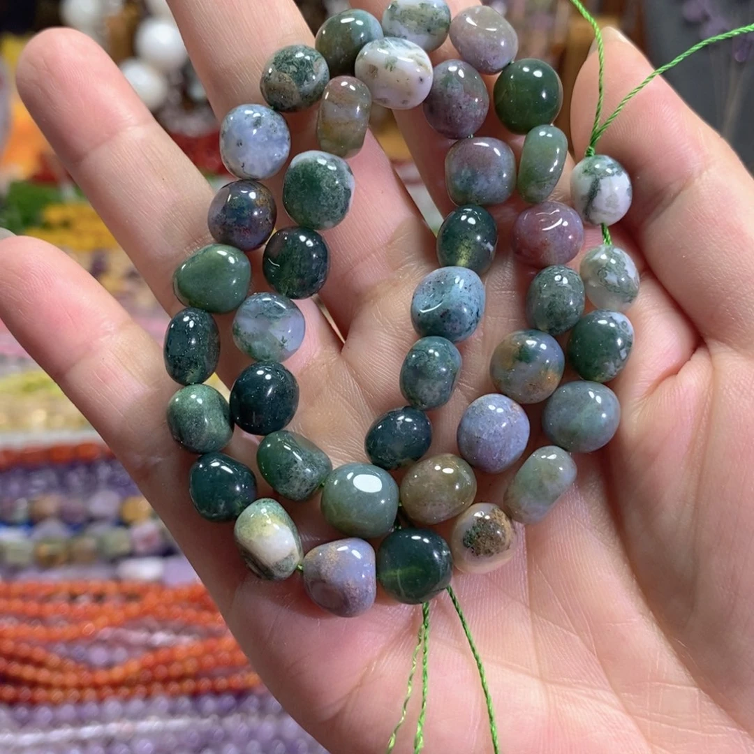 玛瑙/玉髓未镶嵌珠宝半成品水草玛瑙糖豆一条卡10mm