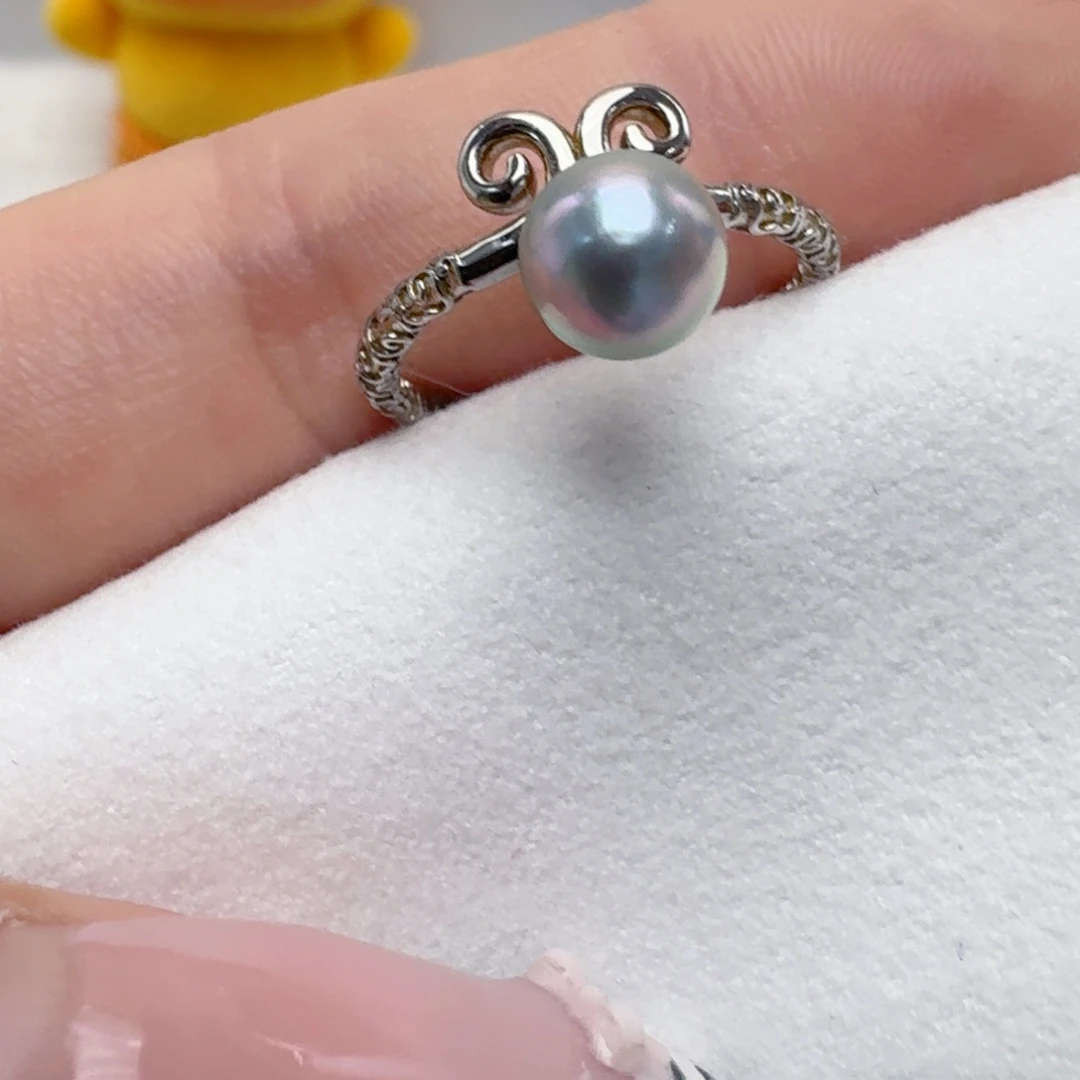 戒指海水珍珠银S925镶嵌@@yj364