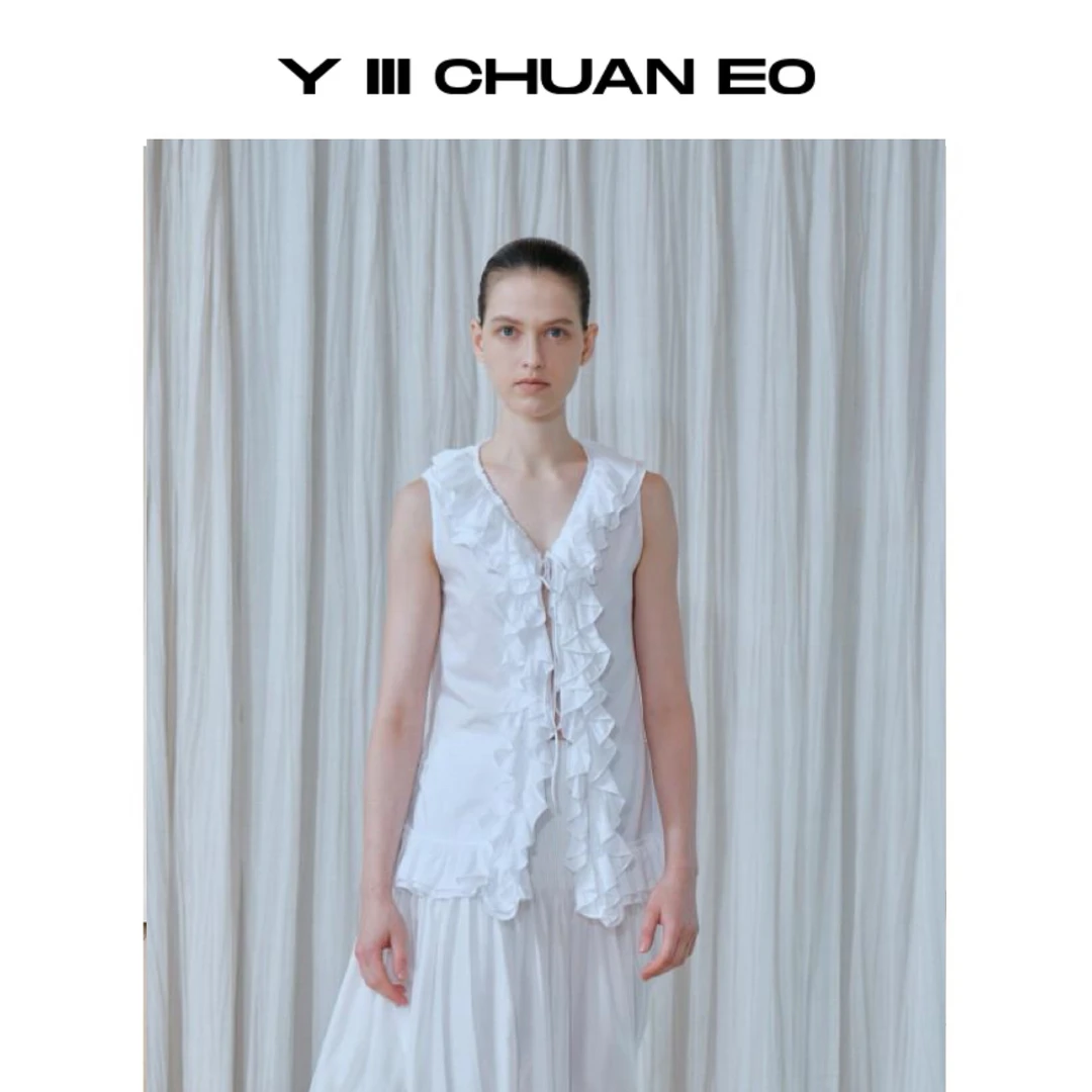 “Y III CHUAN EO”一川无袖荷叶边系带背心——黑鸭子买手店