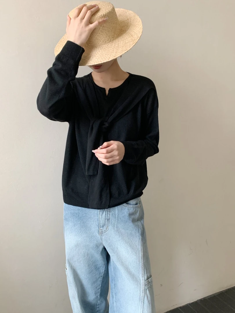 【素简.670183】春款上新披肩宝藏上新显瘦时尚精纺绵羊毛针织衫