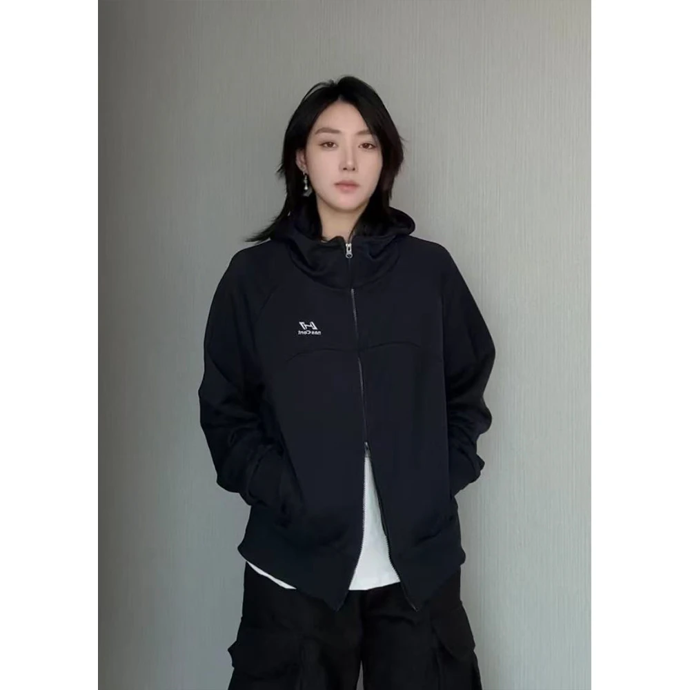 双拉链开衫刺绣卫衣男春秋宽松休闲百搭长袖连帽衣服美式潮牌夹克