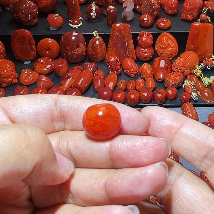 南红玛瑙未镶嵌配饰火焰纹苹果珠17mm