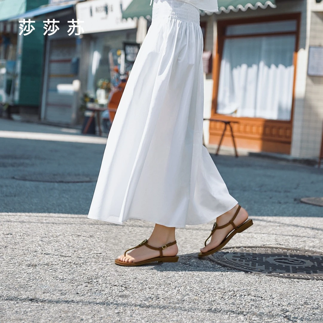 莎莎苏2025夏新款设计感饰扣夹趾舒适休闲外穿系带凉鞋ZA65116-60