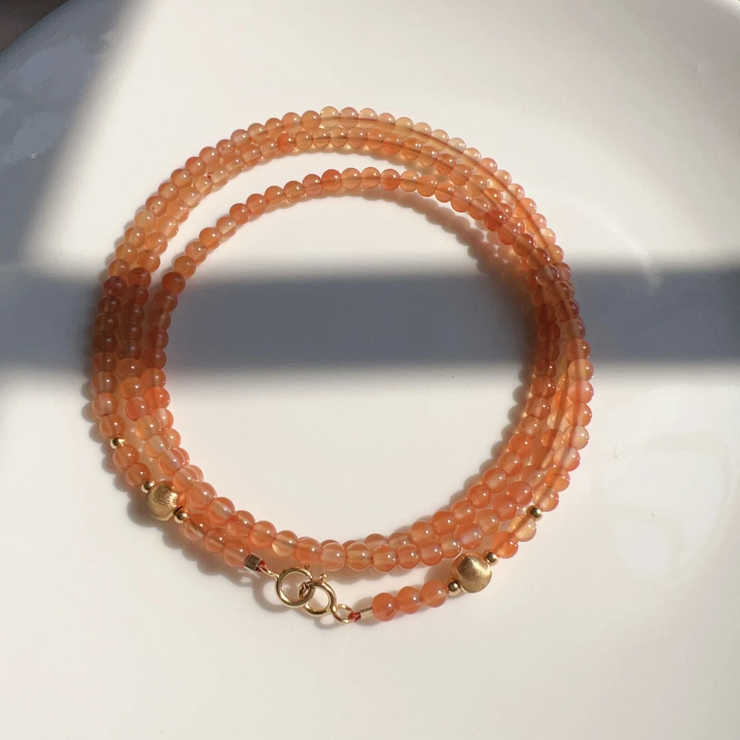 S925银3mm+天然保山冰红南红项链DIY60cm