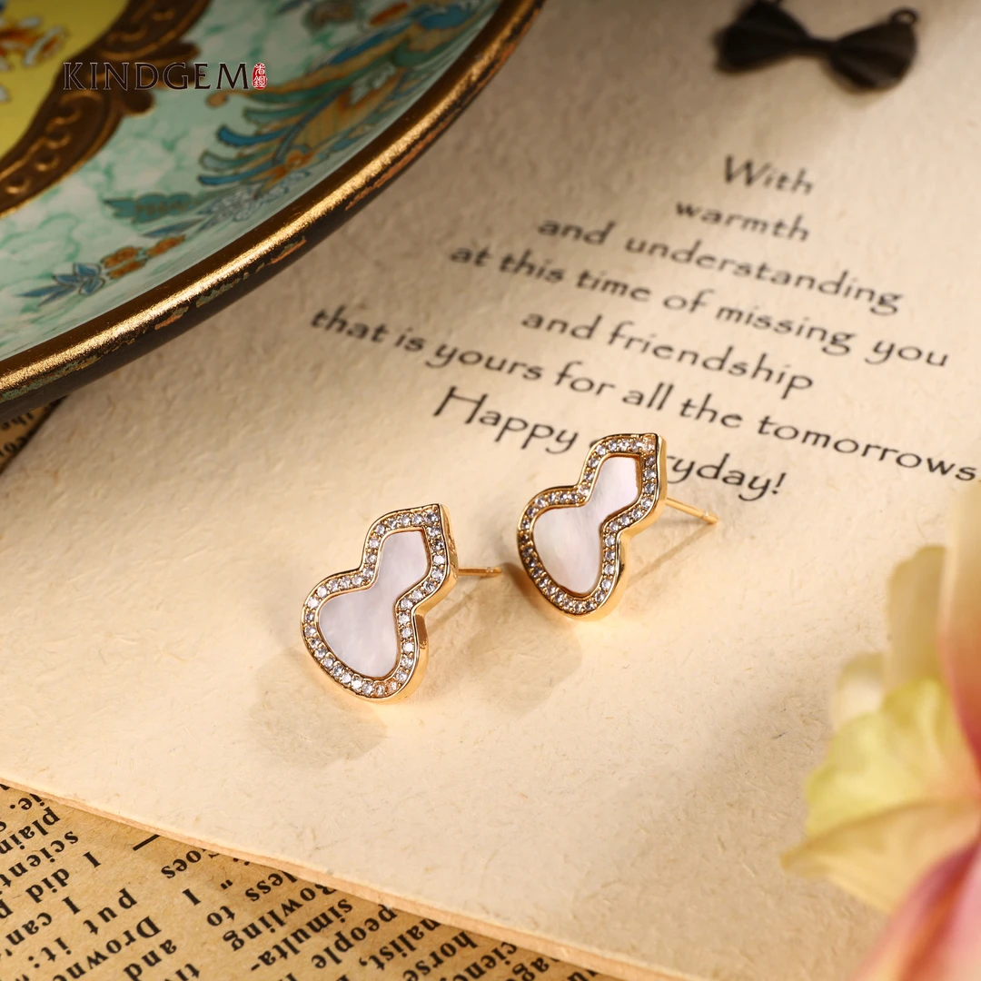 铜合金锆石耳饰 轻奢个性葫芦镶嵌精致简约百搭耳环 C-29156