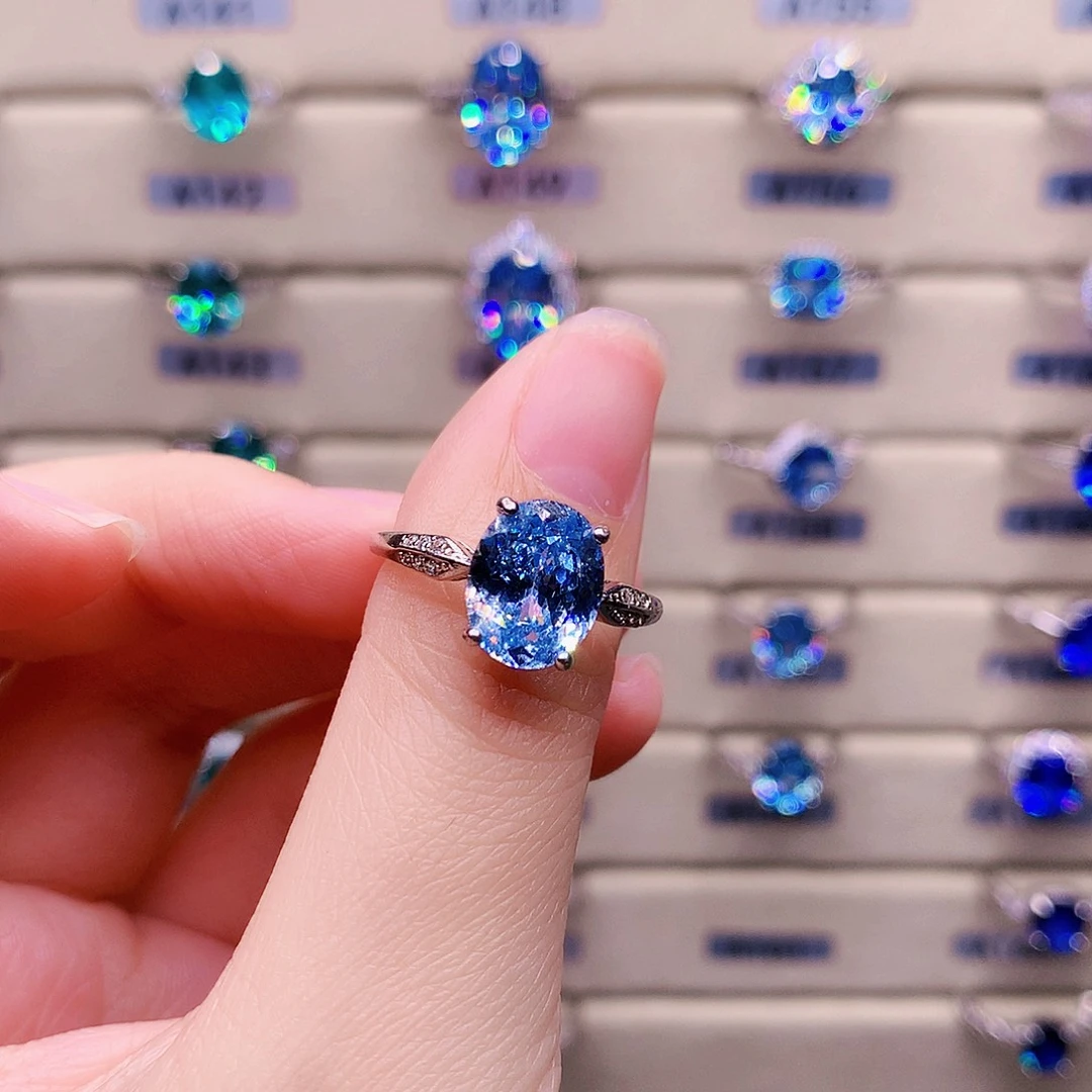 C***²银S925镶嵌戒圈海蓝宝石