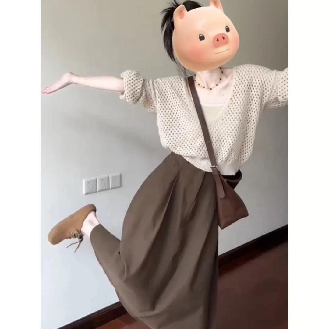 【张开心】芝士小猫～韩系温柔风针织罩衫吊带背心半身裙高级感套装