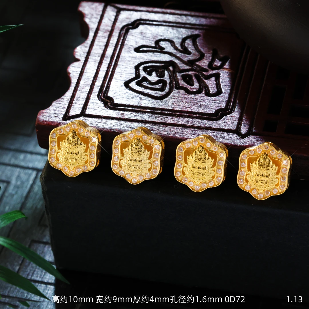 【金豆】18K金天然豪镶黄财神隔珠精工背云散珠顶珠手串文玩配件D