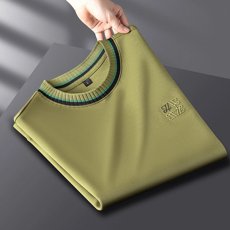 库约内姆KOYENEMAL秋季加绒柔软长袖t恤男修身休闲圆领打底衫