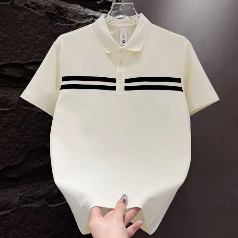 翻领条纹Polo衫男士短袖夏季2025新款百搭宽松休闲高级感半袖T恤