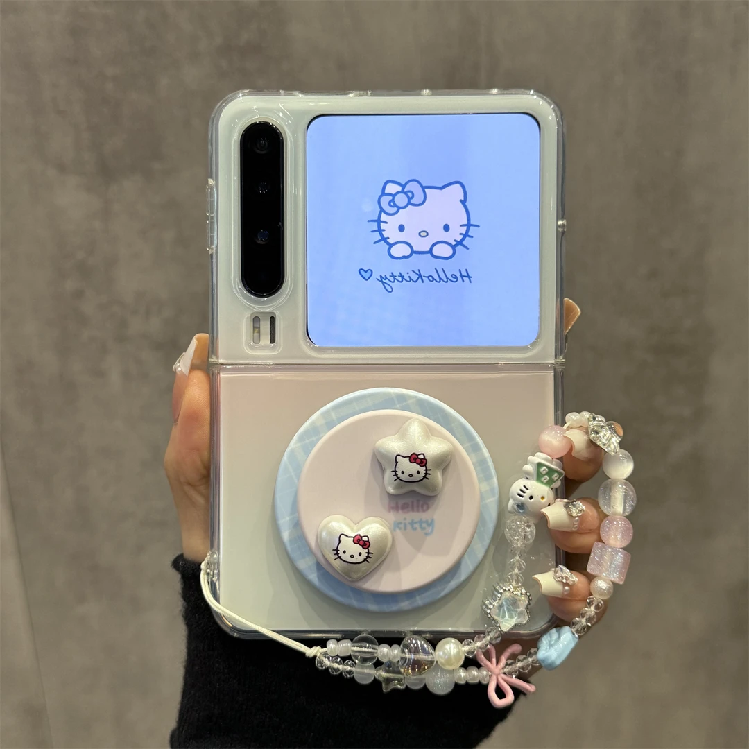 适用华为purax折叠屏手机壳蓝粉立体pocket2星星爱心kt猫磁吸支架