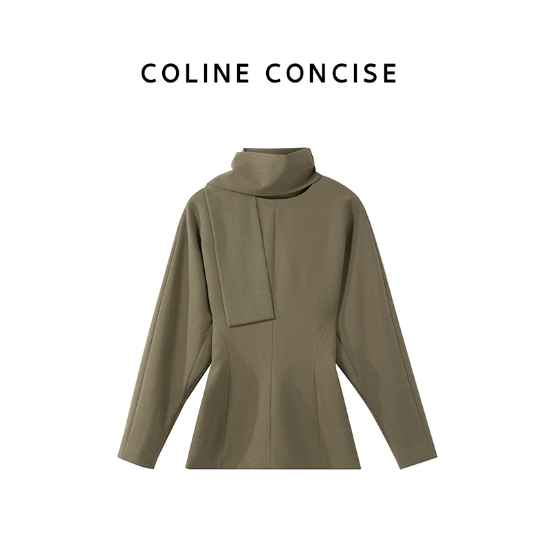 COLINE CONCISE2025 SS小众设计感连袖带小围巾西装外套