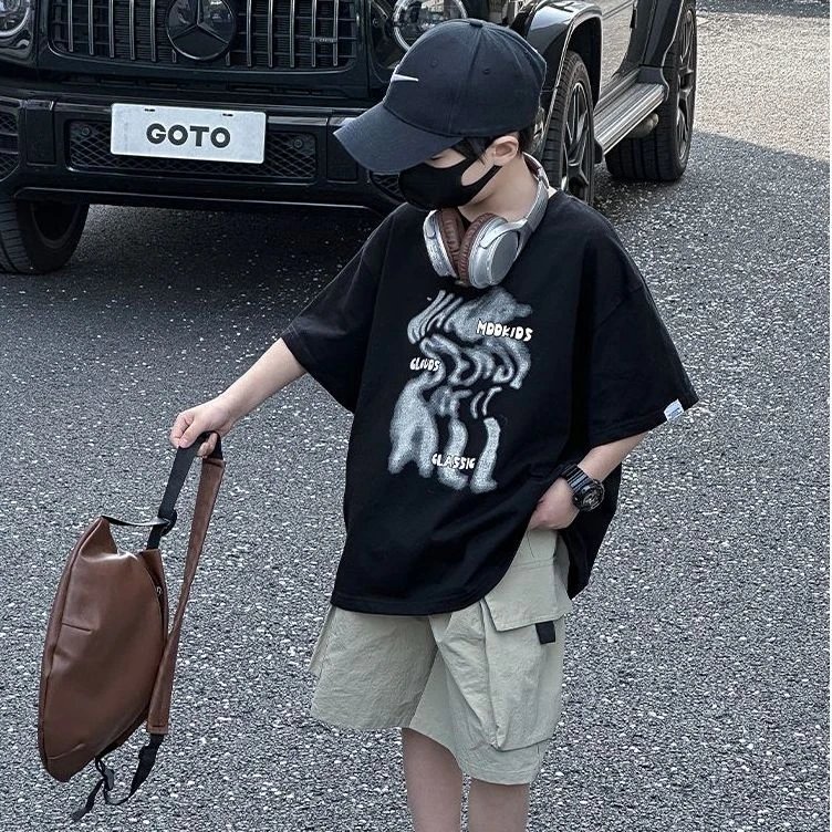 夏季男童纯棉短袖新款韩版潮牌短袖T恤宽松薄款运动男童t恤短袖