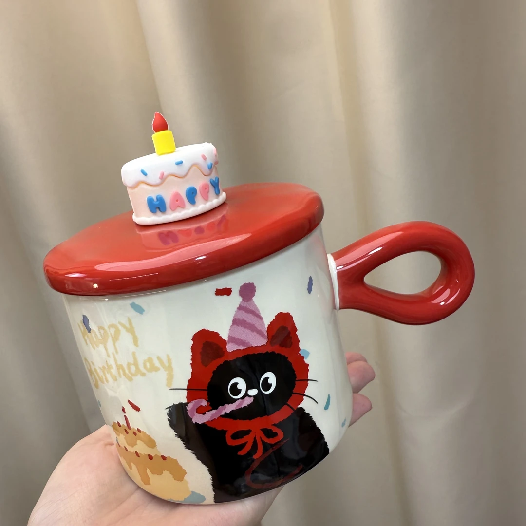 猫咪马克杯带盖女生高颜值陶瓷水杯牛奶咖啡杯子送闺蜜生日礼物