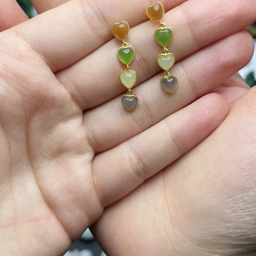 和田玉银S925镶嵌耳饰06