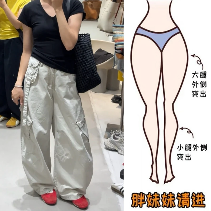 Aimeerosa/艾洛莎2025夏季爆款设计感工装牛仔裤女宽松弯刀阔腿裤