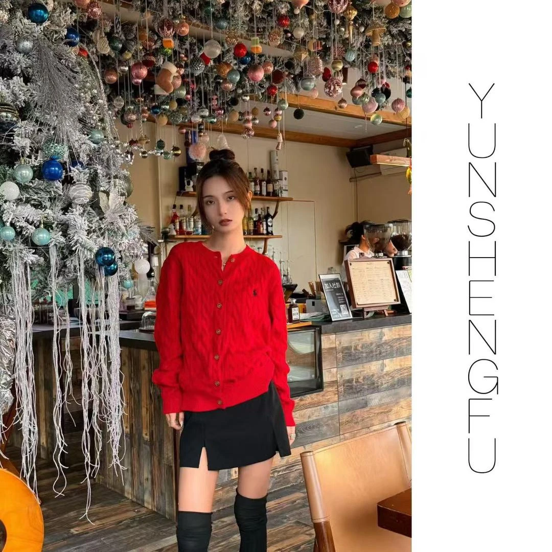 YUNSHENGFU*【L02】开衫系扣（可扫）小马刺绣毛衣